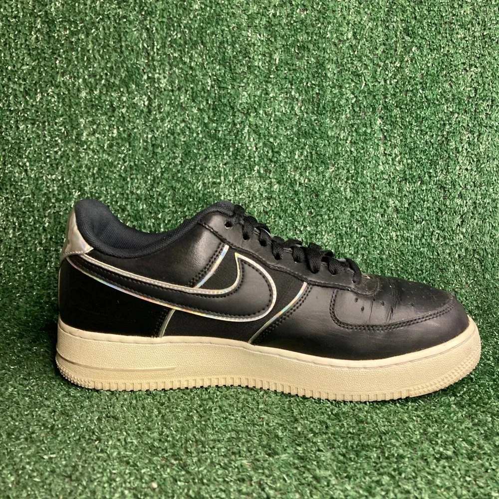 Nike Air Force 1‎ Low LV8 Iridescent Outline Leather Black Sneaker Mens Size 9